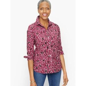 Talbots Womens Non-Iron Perfect Shirt Size 8 Abstract Leopard‎ Pink Button-Up
